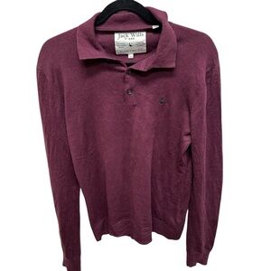 Jack Wills men’s sweater burgundy collared XS cotton wool blend preppy